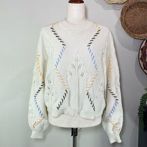 BB Dakota Leaf-Pattern Drop-Shoulder Sea Said Sweater Ivory Size Large